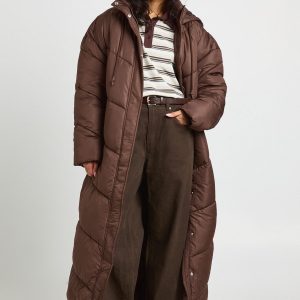 Hooded Quilt Detail Maxi Puffer
