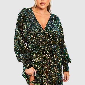 Plus Velvet Sequin Wrap Dress
