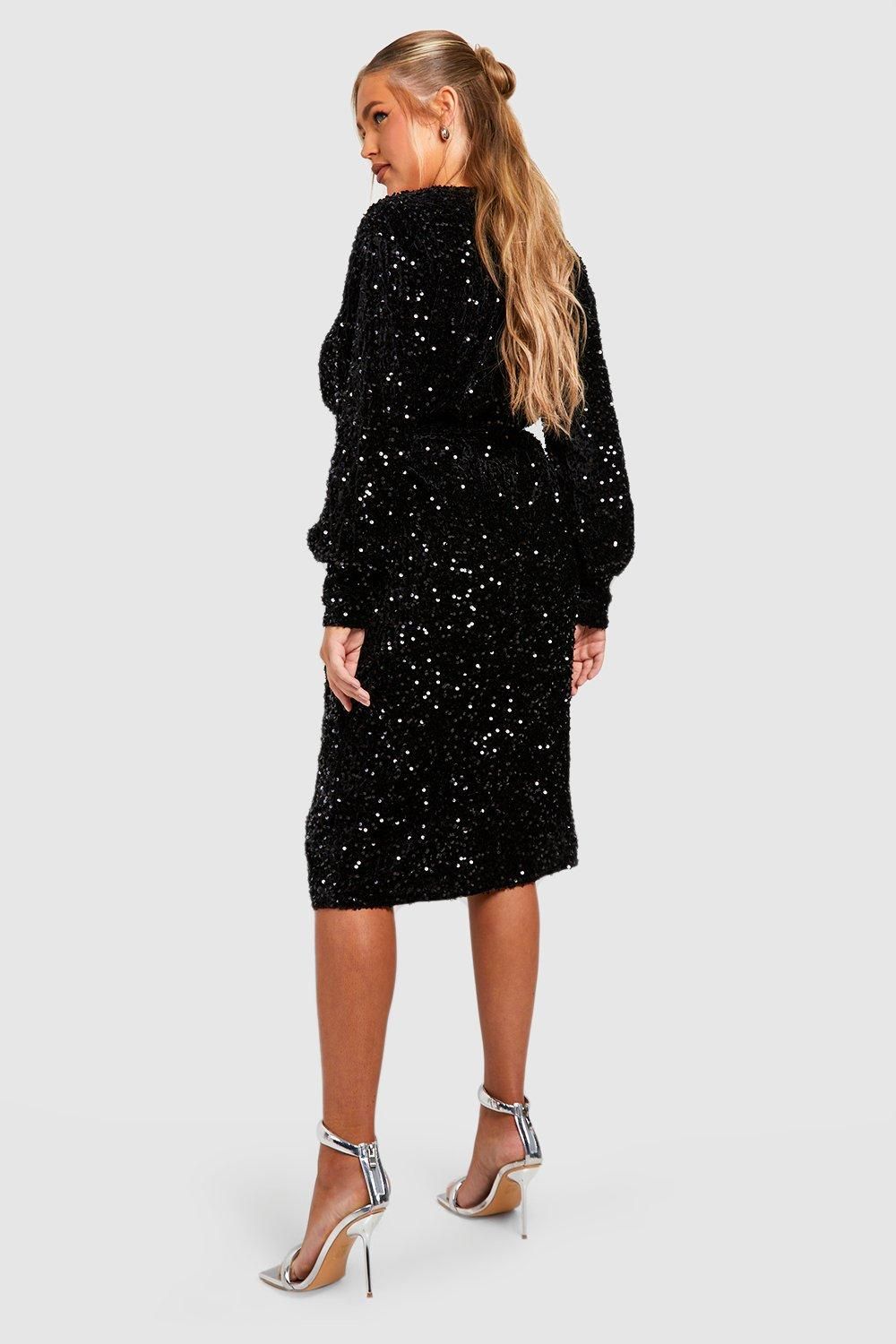 Plus Velvet Sequin Wrap Midi Dress - Image 2