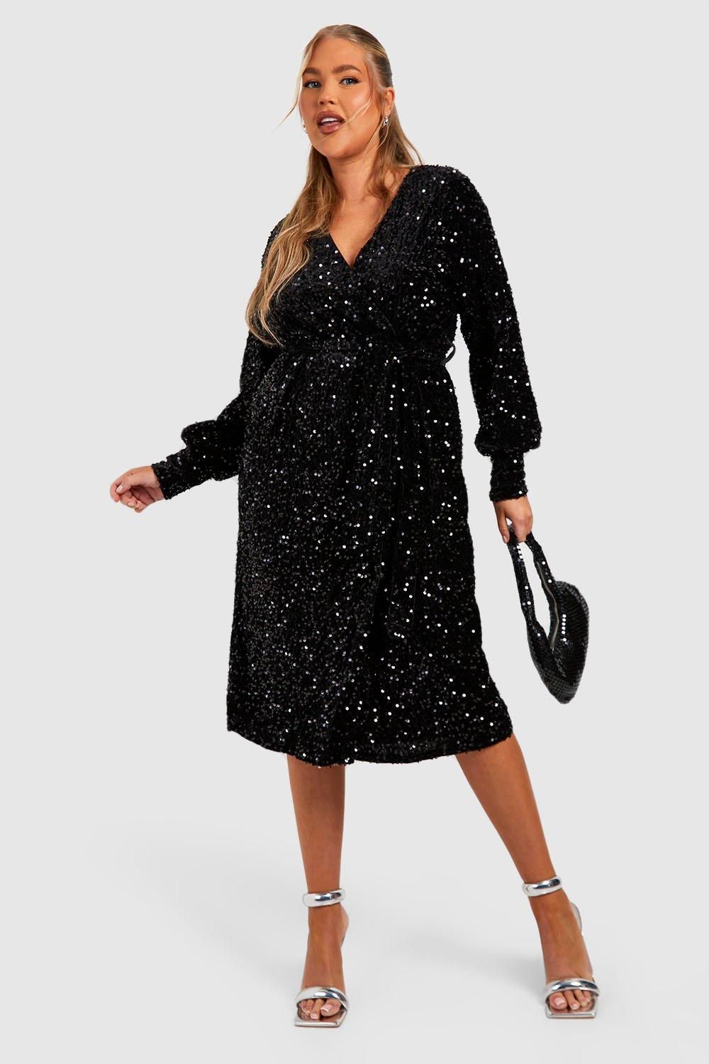 Plus Velvet Sequin Wrap Midi Dress - Image 3