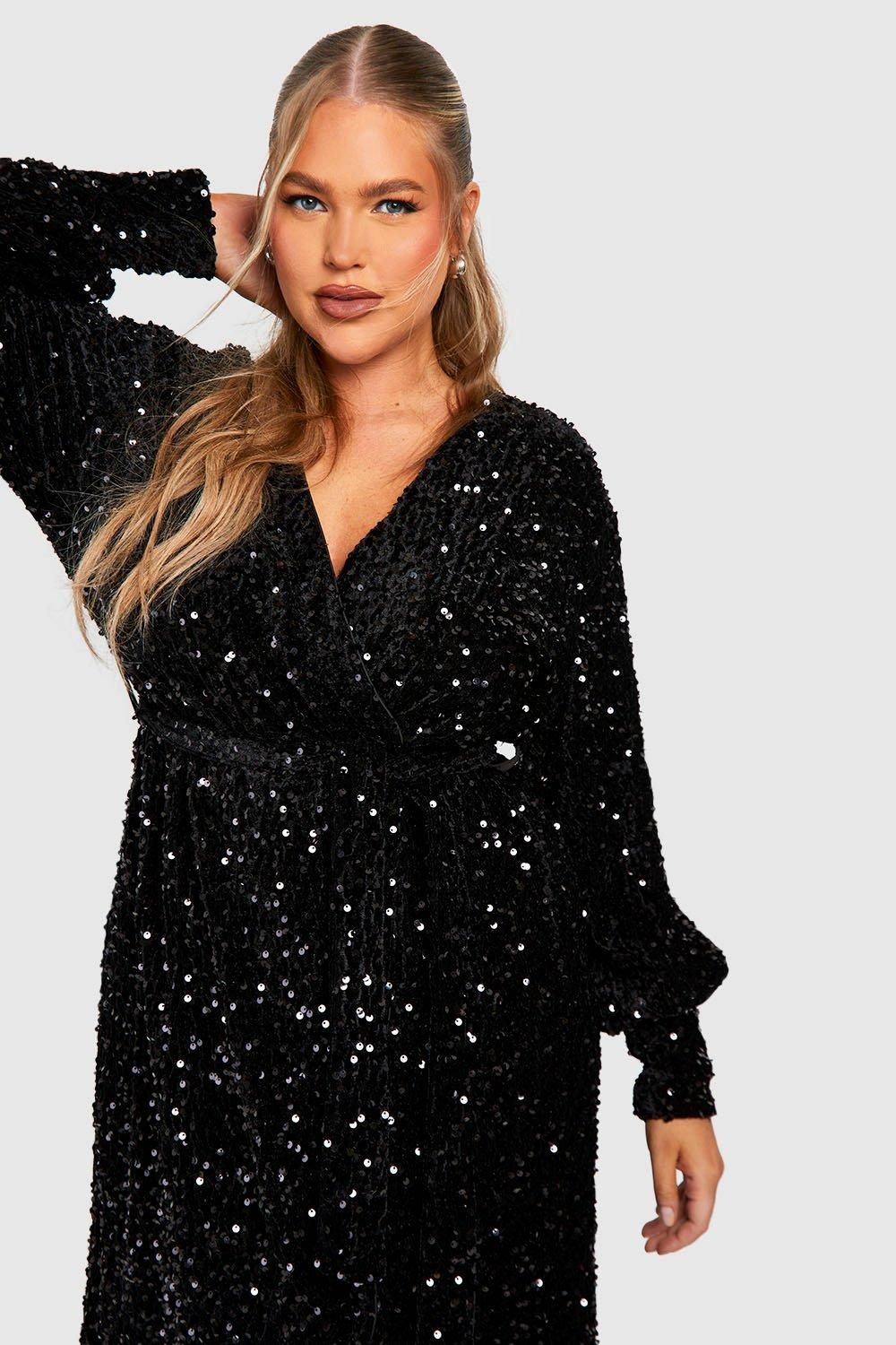 Plus Velvet Sequin Wrap Midi Dress - Image 4