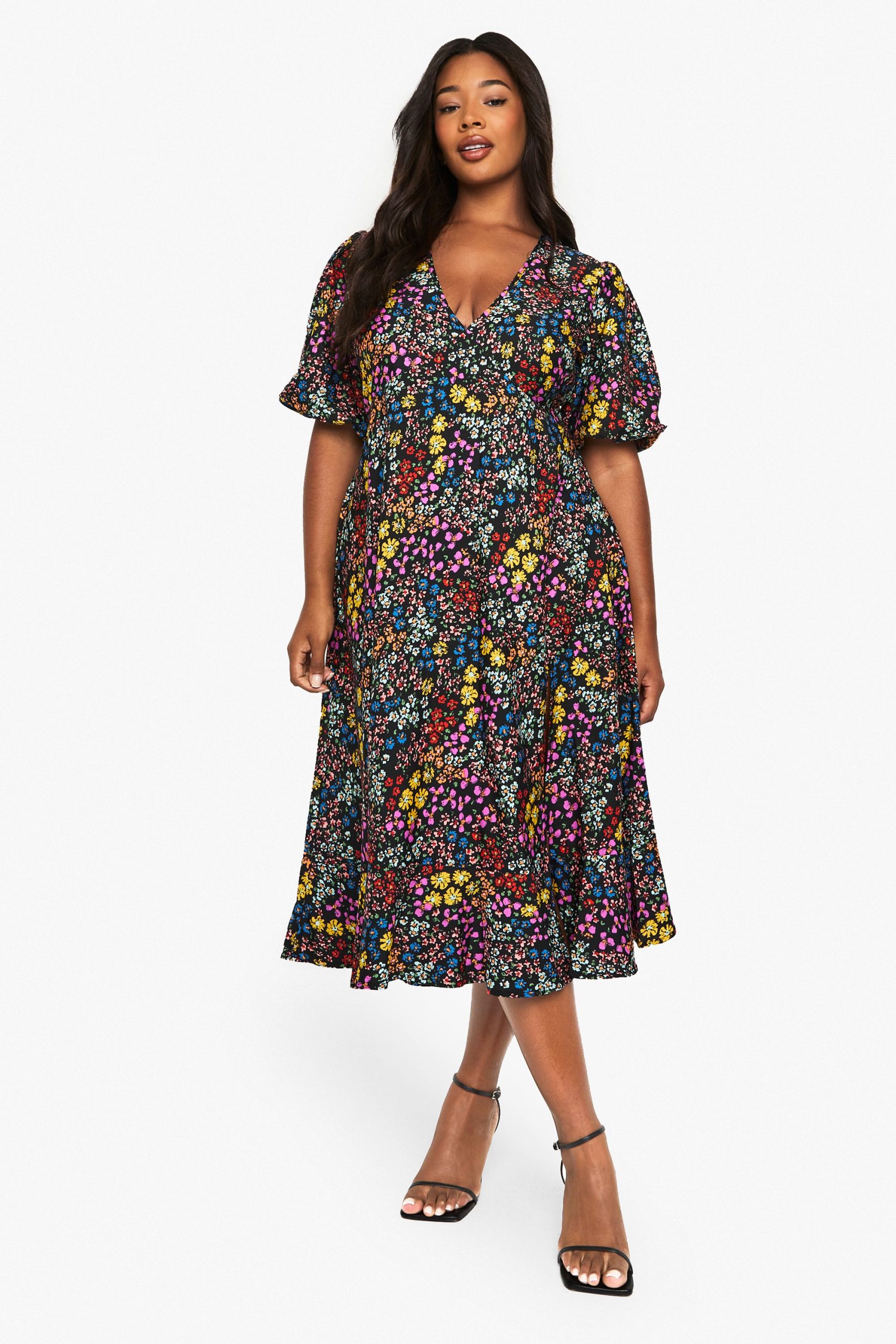 Plus Floral Print Midi Smock Dress - Image 3