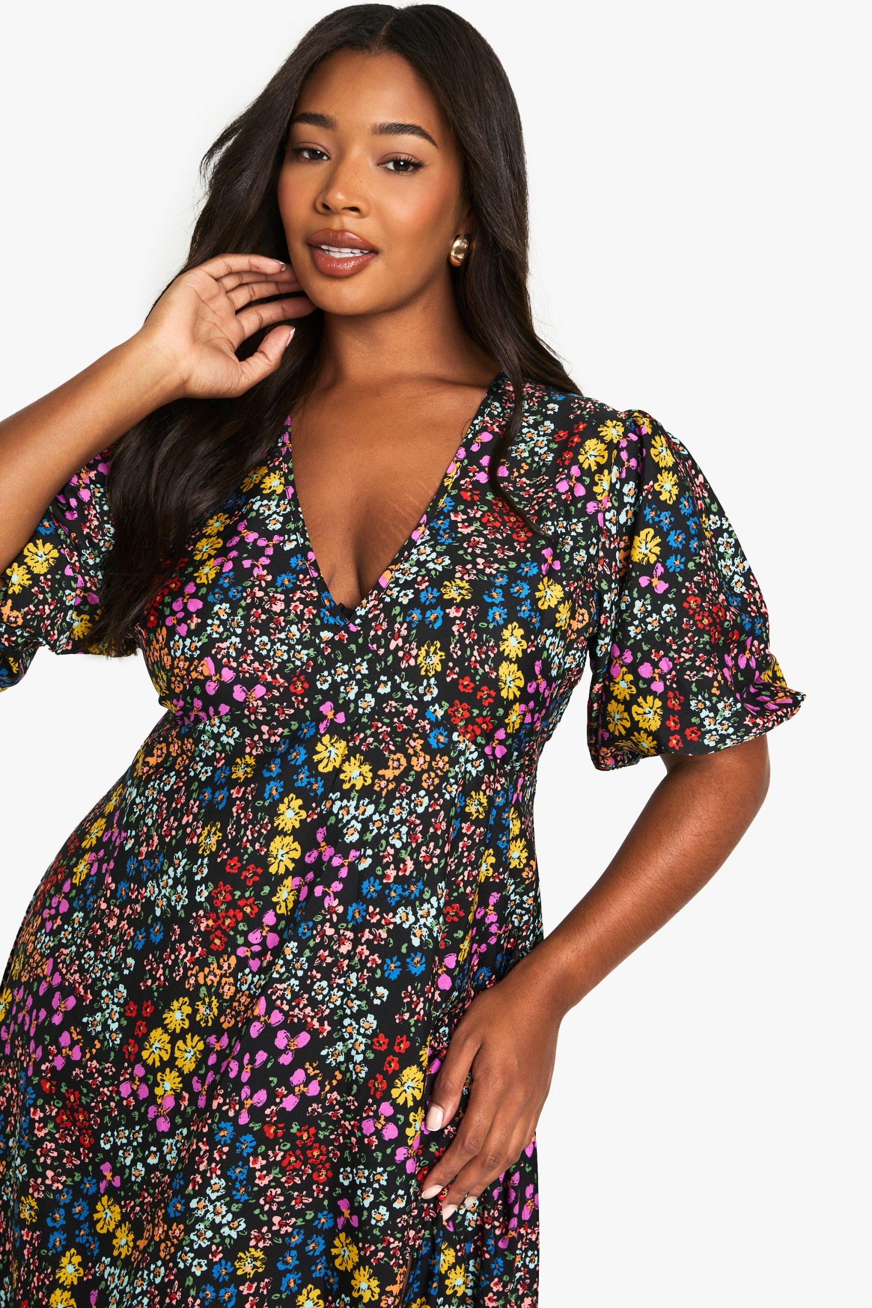 Plus Floral Print Midi Smock Dress - Image 4