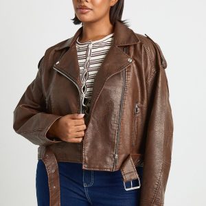 Plus Vintage Faux Leather Crop Biker Jacket
