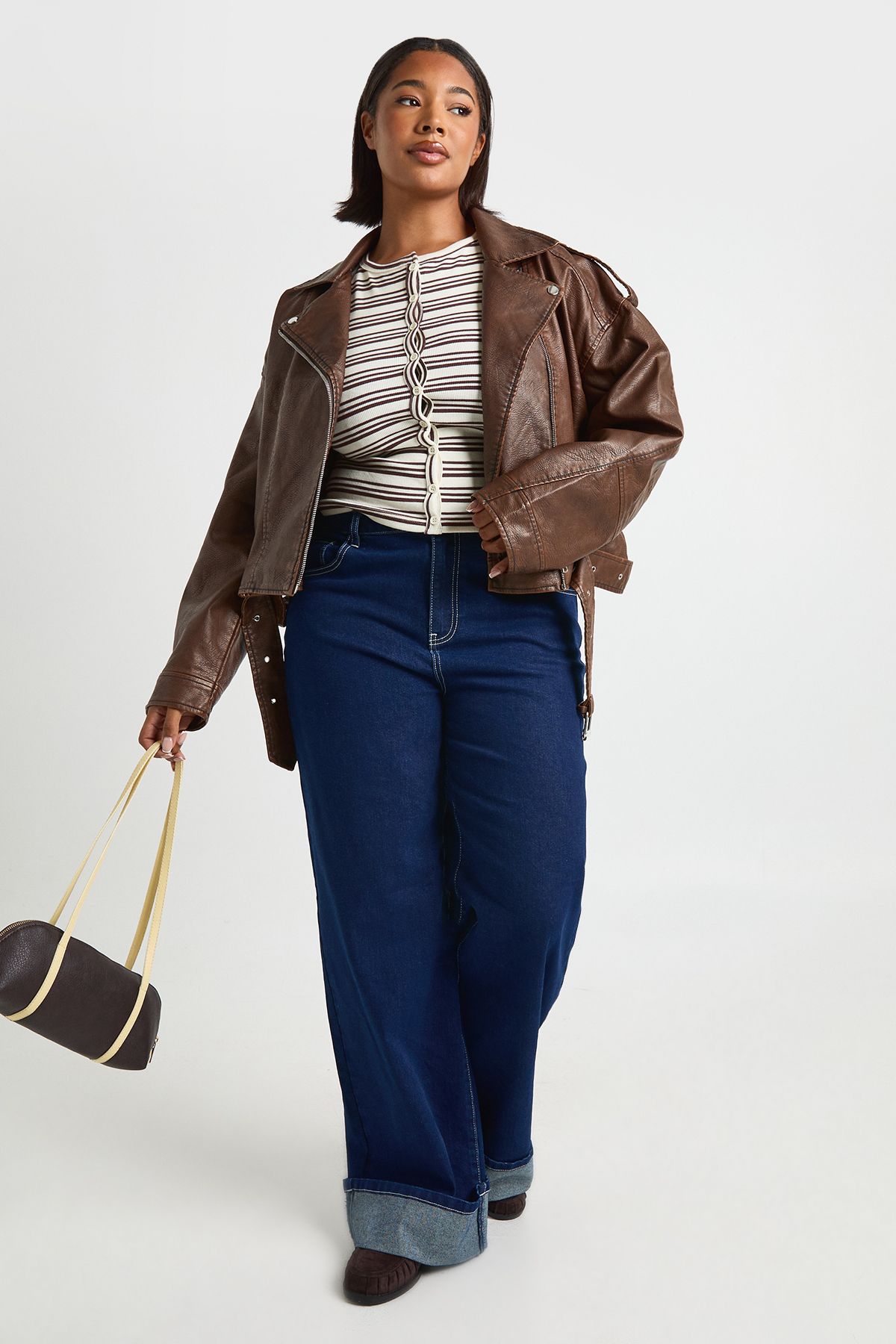 Plus Vintage Faux Leather Crop Biker Jacket - Image 3