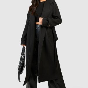 Petite Belted Wool Look Trench