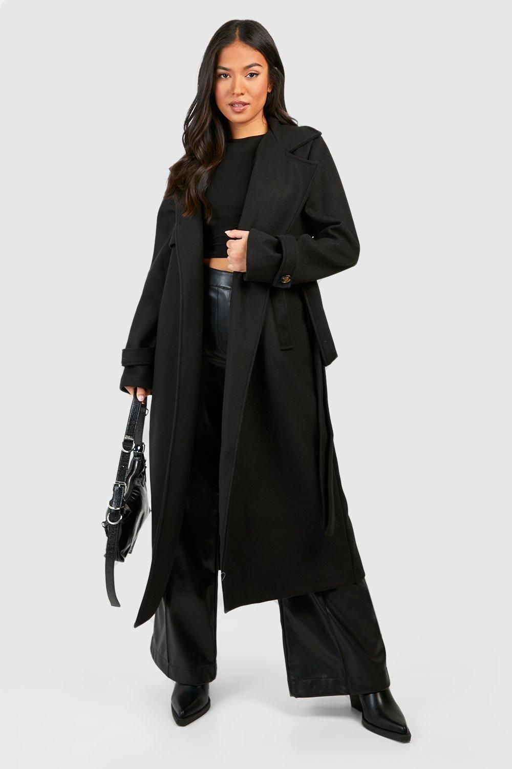 Petite Belted Wool Look Trench