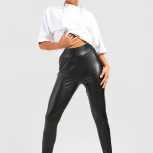 Petite Super Stretch Waist Shaping Leather Look Leggings