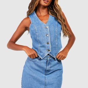 Longline Denim Waistcoat