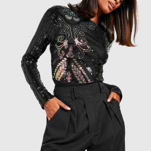 Demask Sequin Backless Bodysuit