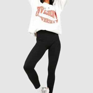 Thick Waistband Fleece Lined Seam Front Leggings