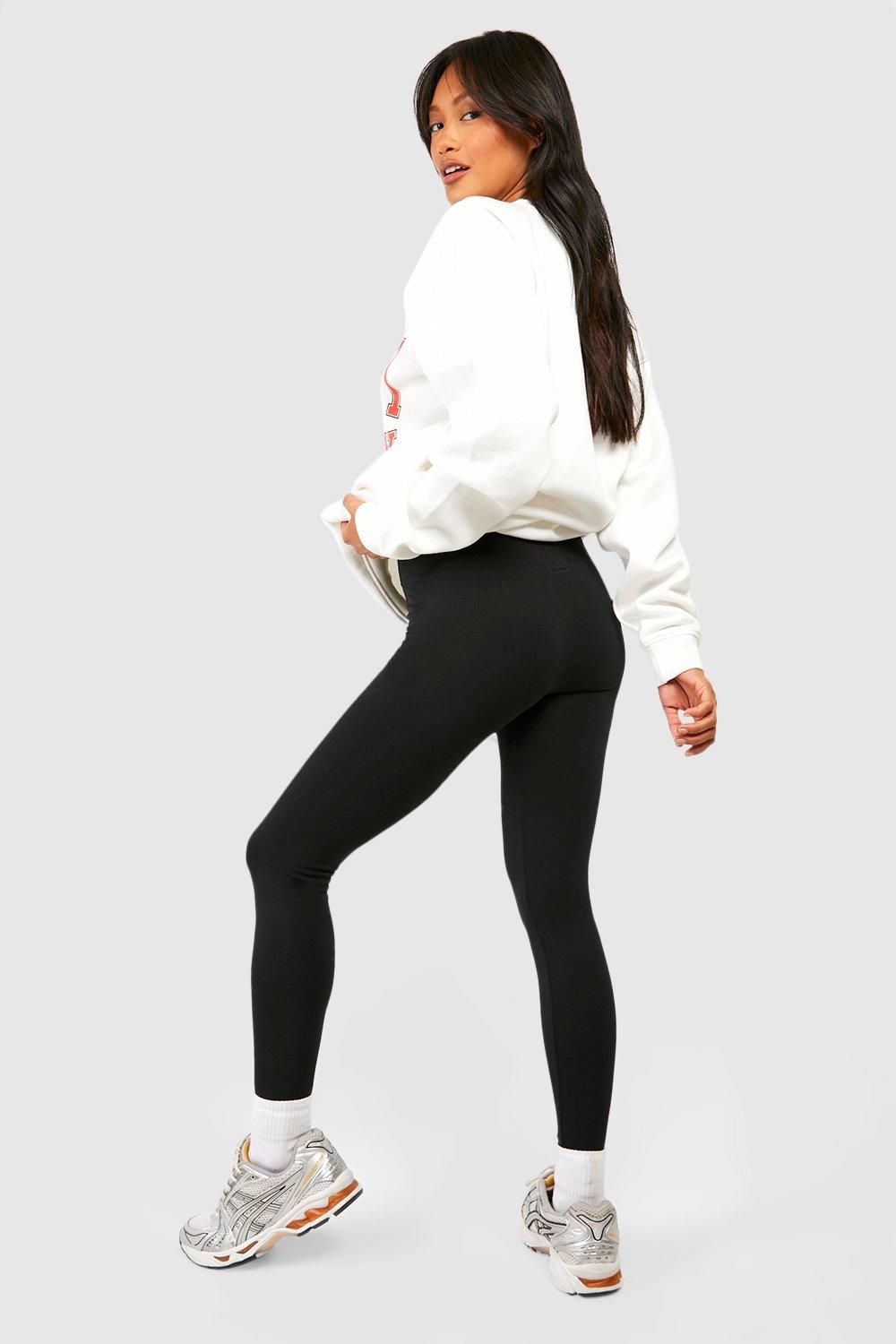 Thick Waistband Fleece Lined Seam Front Leggings - Image 2