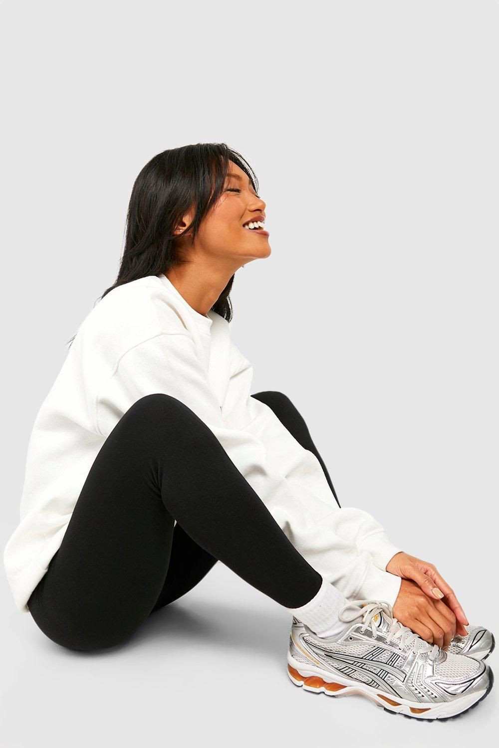 Thick Waistband Fleece Lined Seam Front Leggings - Image 3