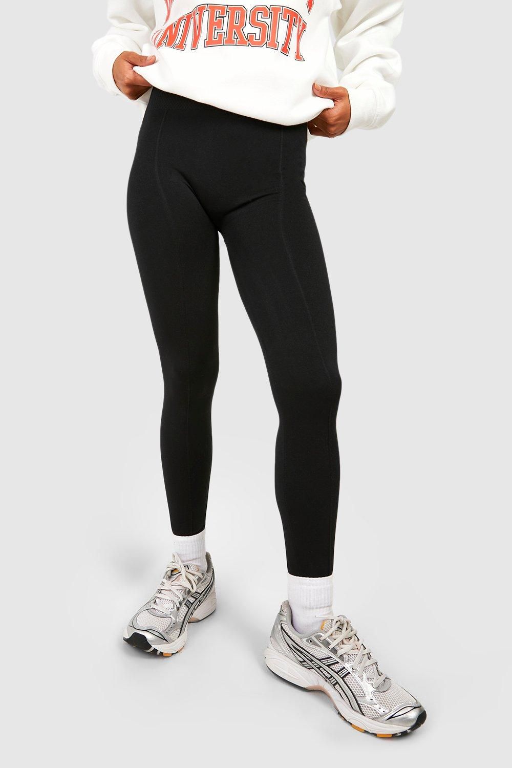 Thick Waistband Fleece Lined Seam Front Leggings - Image 4