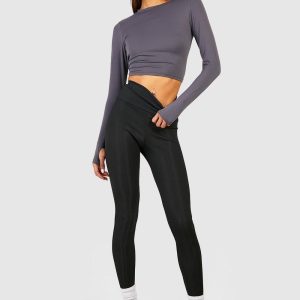 Tall Deep Waistband High Waisted Rib Leggings
