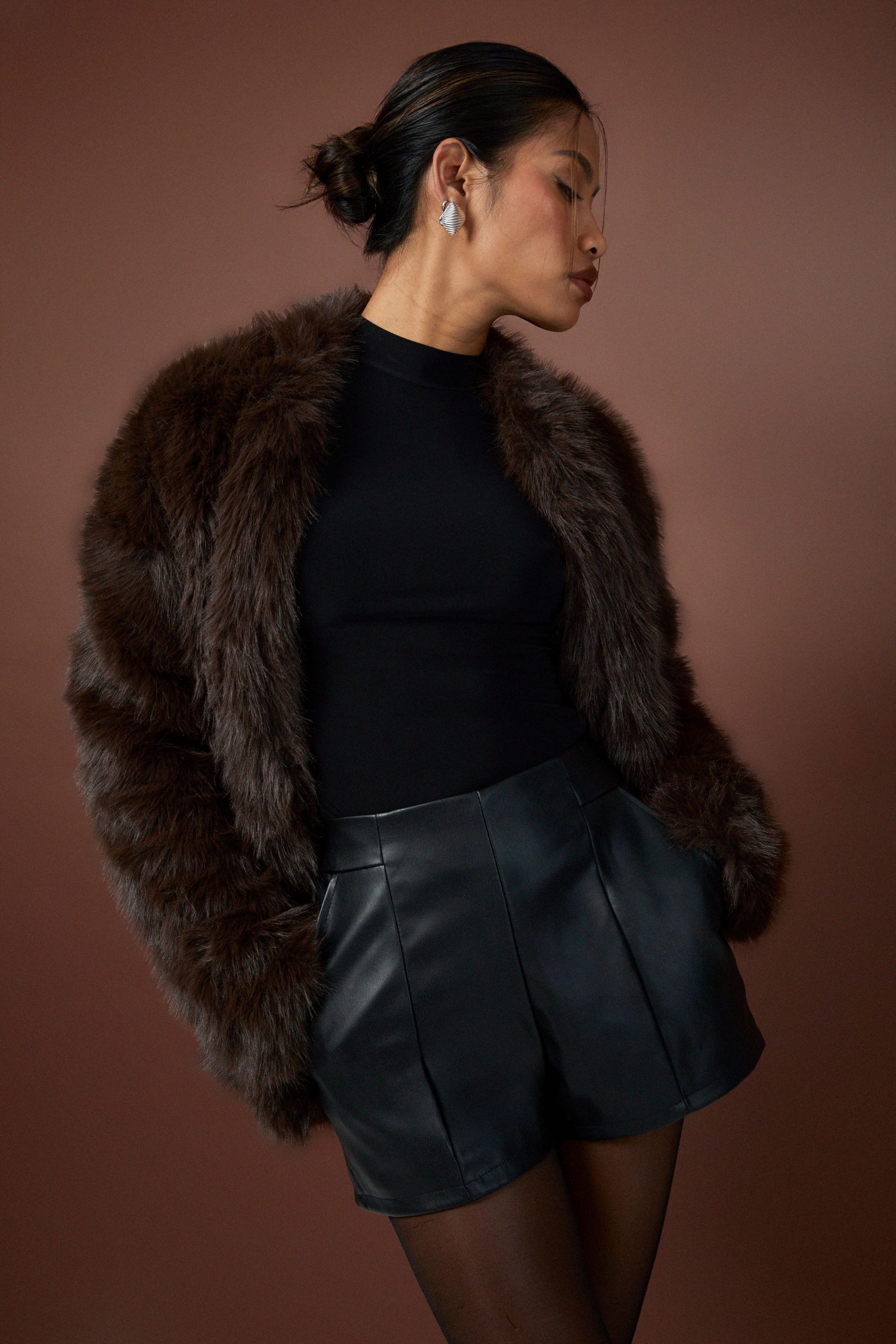 Faux Leather Tailored Shorts - Image 3