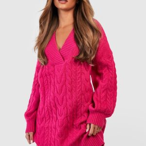 V Neck Cable Knit Dress