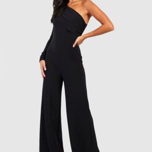 Petite Premium Slinky Shoulder Pad One Sleeve Jumpsuit