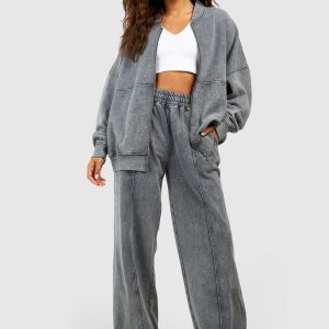 Washed Zip Through Bomber Straight Leg Tracksuit