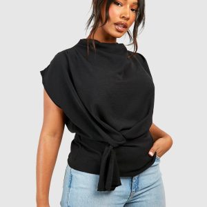 Plus Knot Cowl Neck Blouse