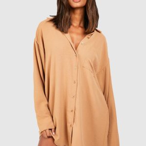 Hammered Pocket Detail Fluid Fit Shirt Dress