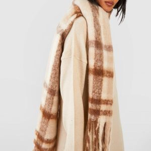 Tonal Checked Tassel Fringe Scarf