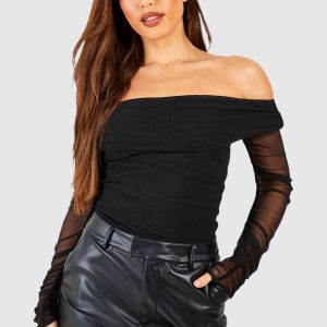 Tall Off The Shoulder Mesh Bodysuit