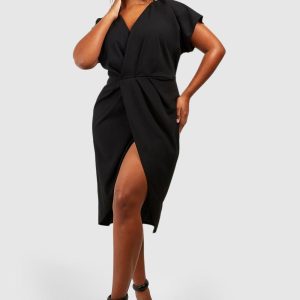 Plus Wrap Front Midi Dress