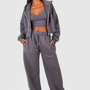 Seam Detail Crop Top 3 Piece Hooded Tracksuit