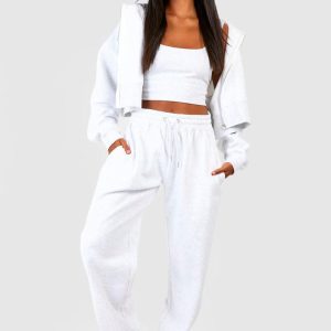 Deep Hem Crop Top 3 Piece Hooded Tracksuit
