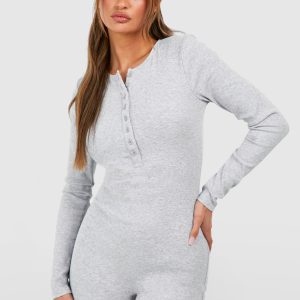 Rib Button Front Romper