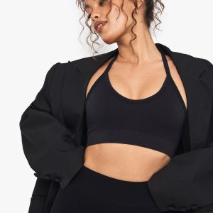 Boohoo Basics Seamless Rib Plunge Cross Back Light Support Sports Bra