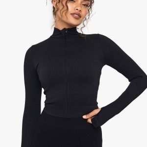 Boohoo Basics Seamless Rib Zip Through Jacket