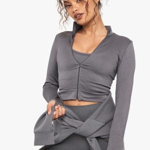 Boohoo Basics Seamless Rib Zip Through Jacket
