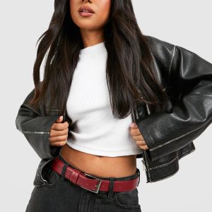 Cherry Red Chunky Buckle Boyfriend Belt