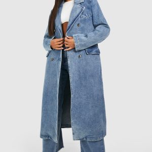 Double Breasted Denim Trench Coat