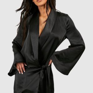 Satin Wrap Shirt Dress