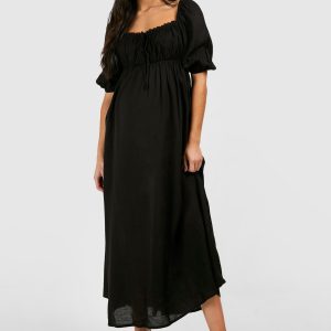 Maternity Linen Look Milk Maid Midi Dress