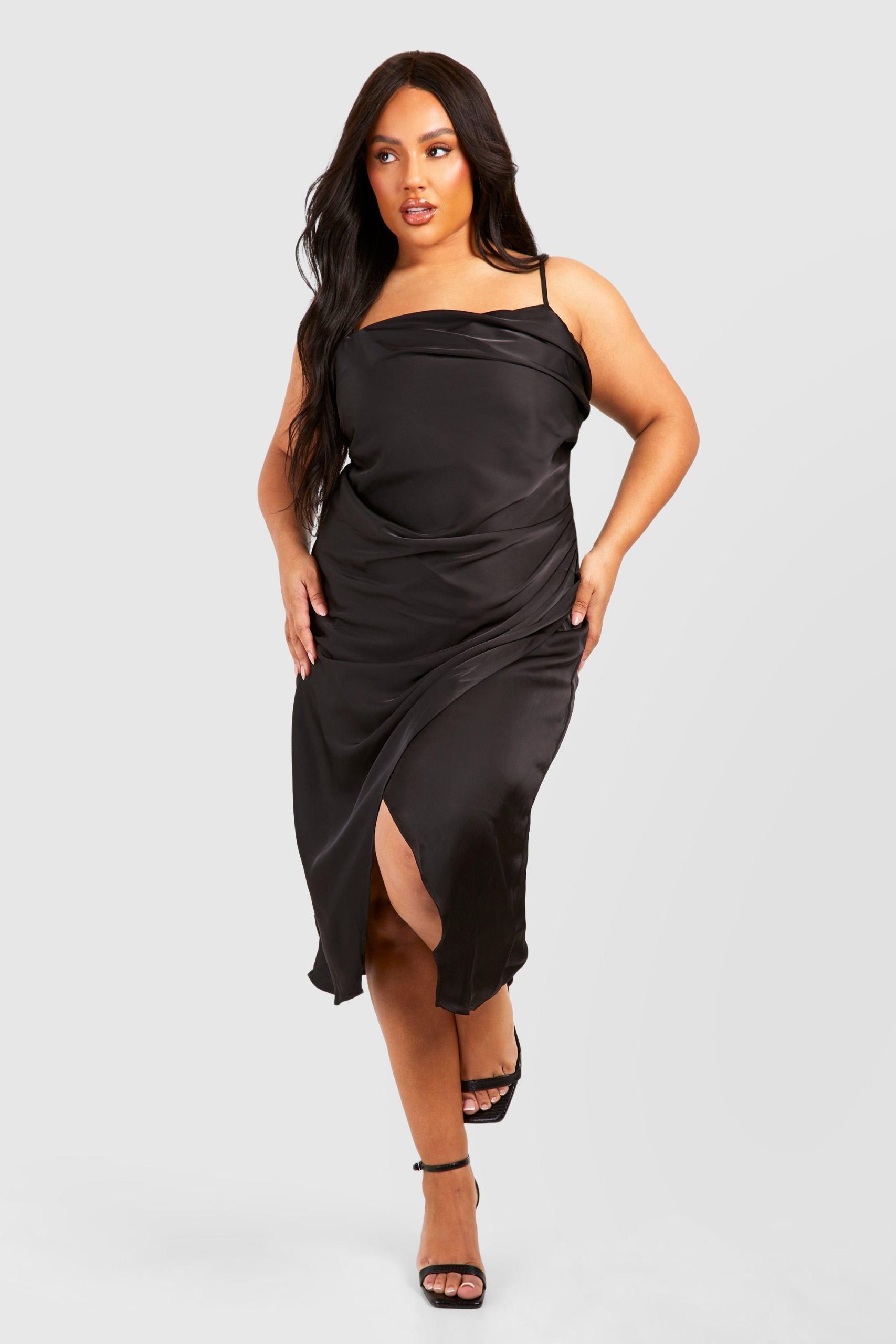 Plus Satin Drape Front Midaxi Slip Dress - Image 4