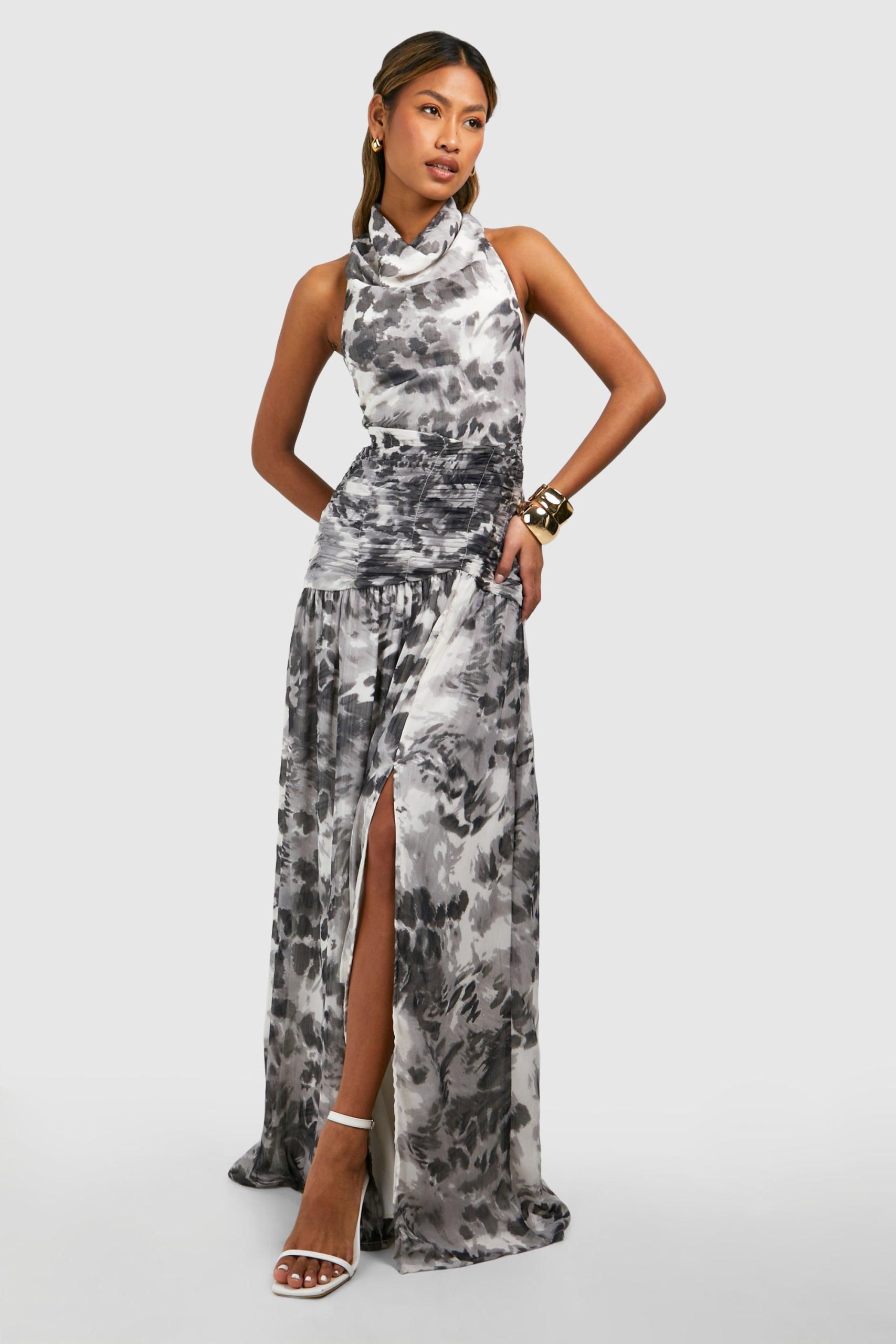 Chiffon Maxi Leopard Print Halterneck Dress - Image 3