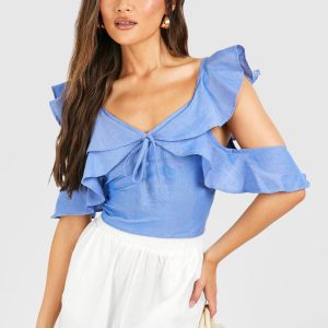 Chambray Ruffle Crop Top