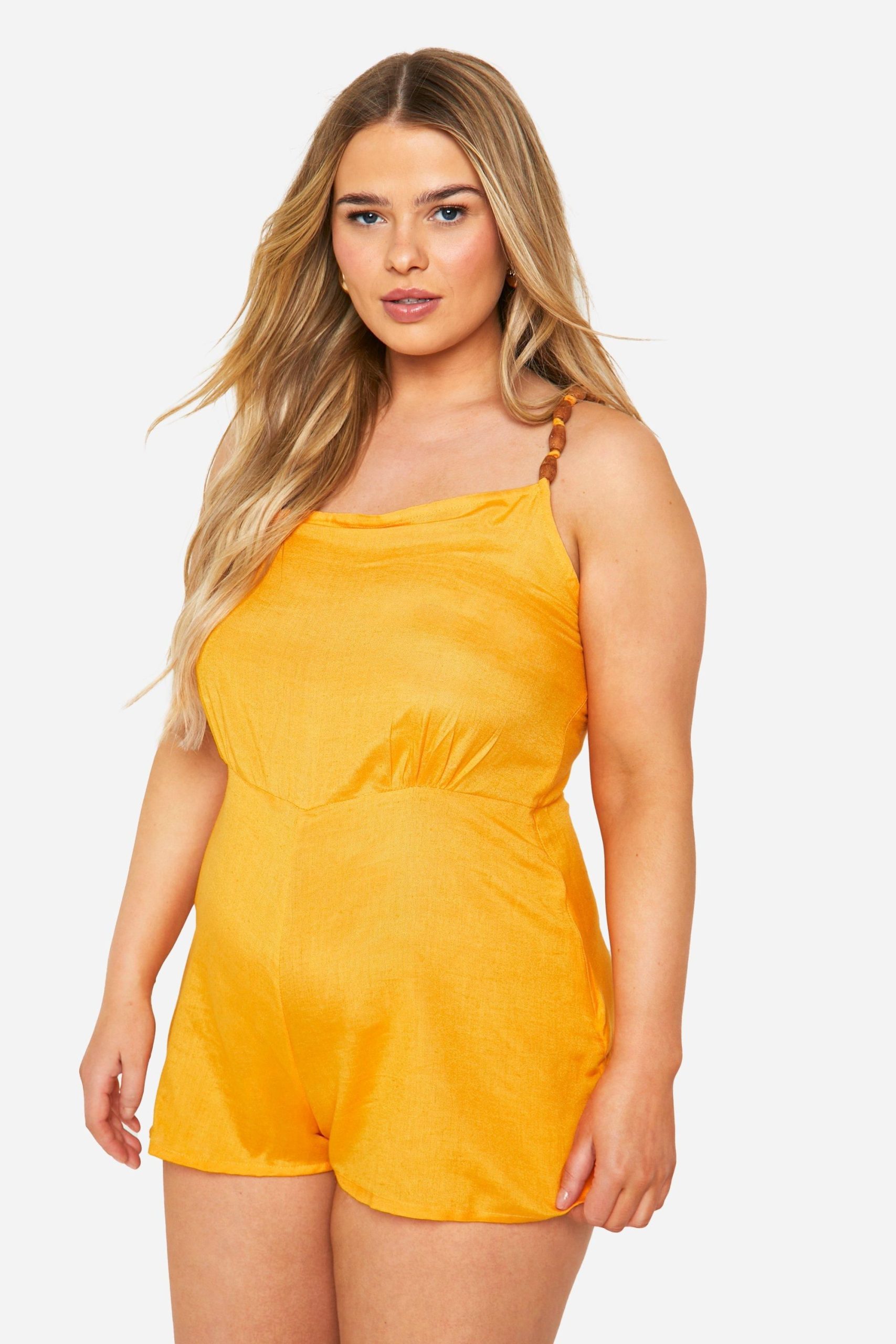 Plus Woven Bead Detail Strappy Playsuit
