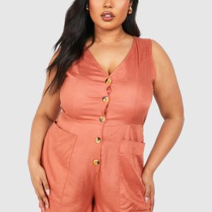Plus Woven Tailored Button Down Playsuit