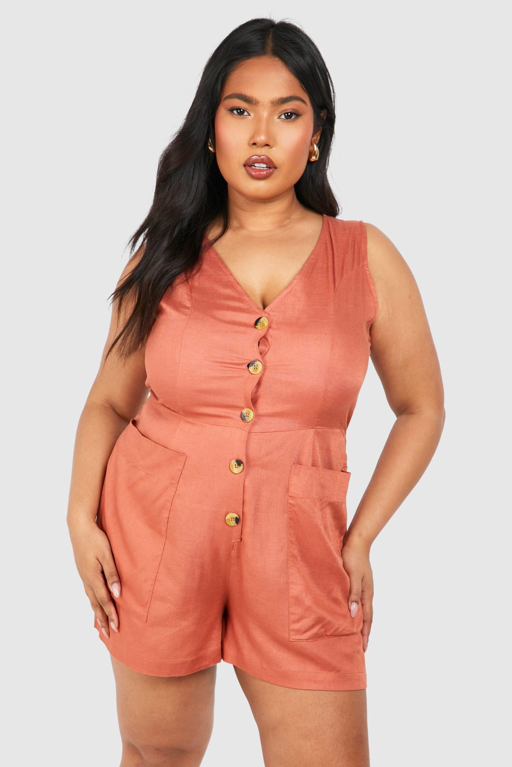Plus Woven Tailored Button Down Playsuit