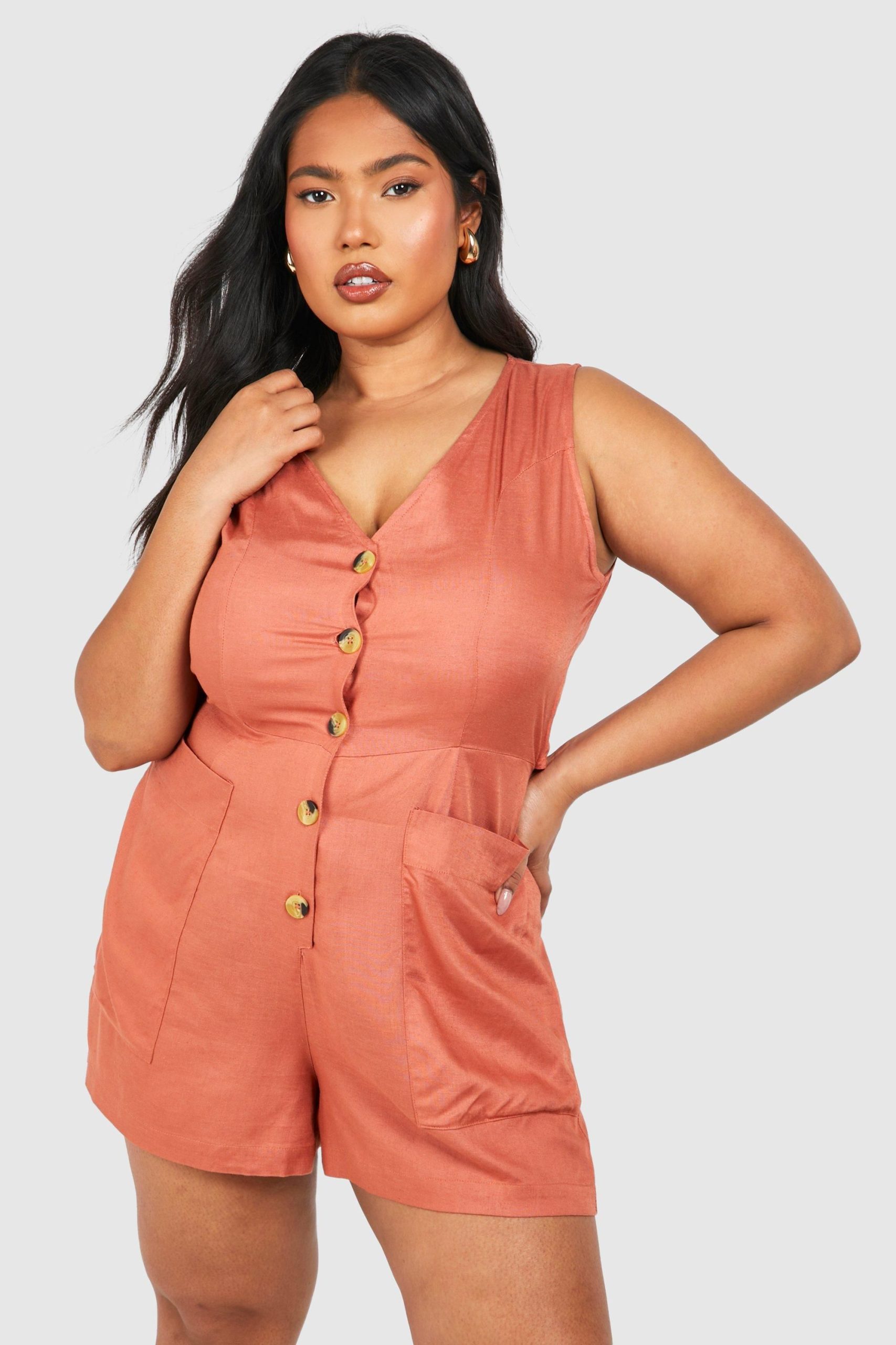 Plus Woven Tailored Button Down Playsuit - Image 3