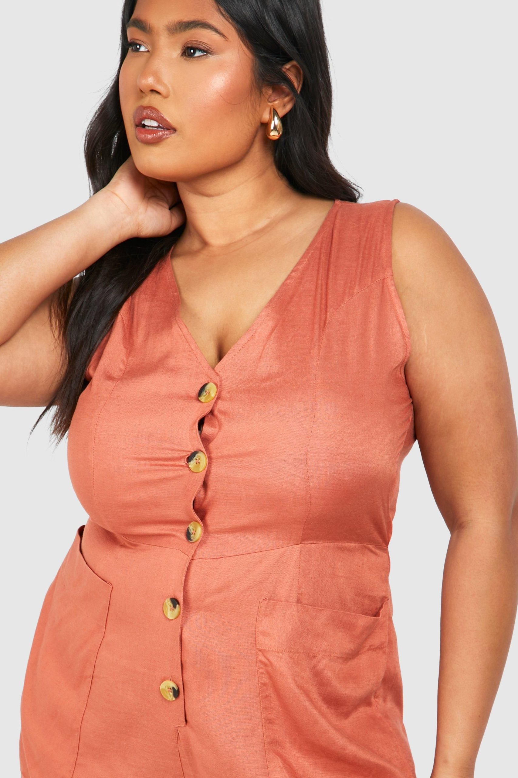 Plus Woven Tailored Button Down Playsuit - Image 4
