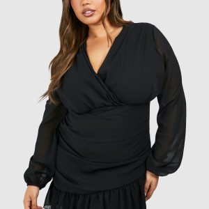 Plus Chiffon Ruffle Wrap Dress