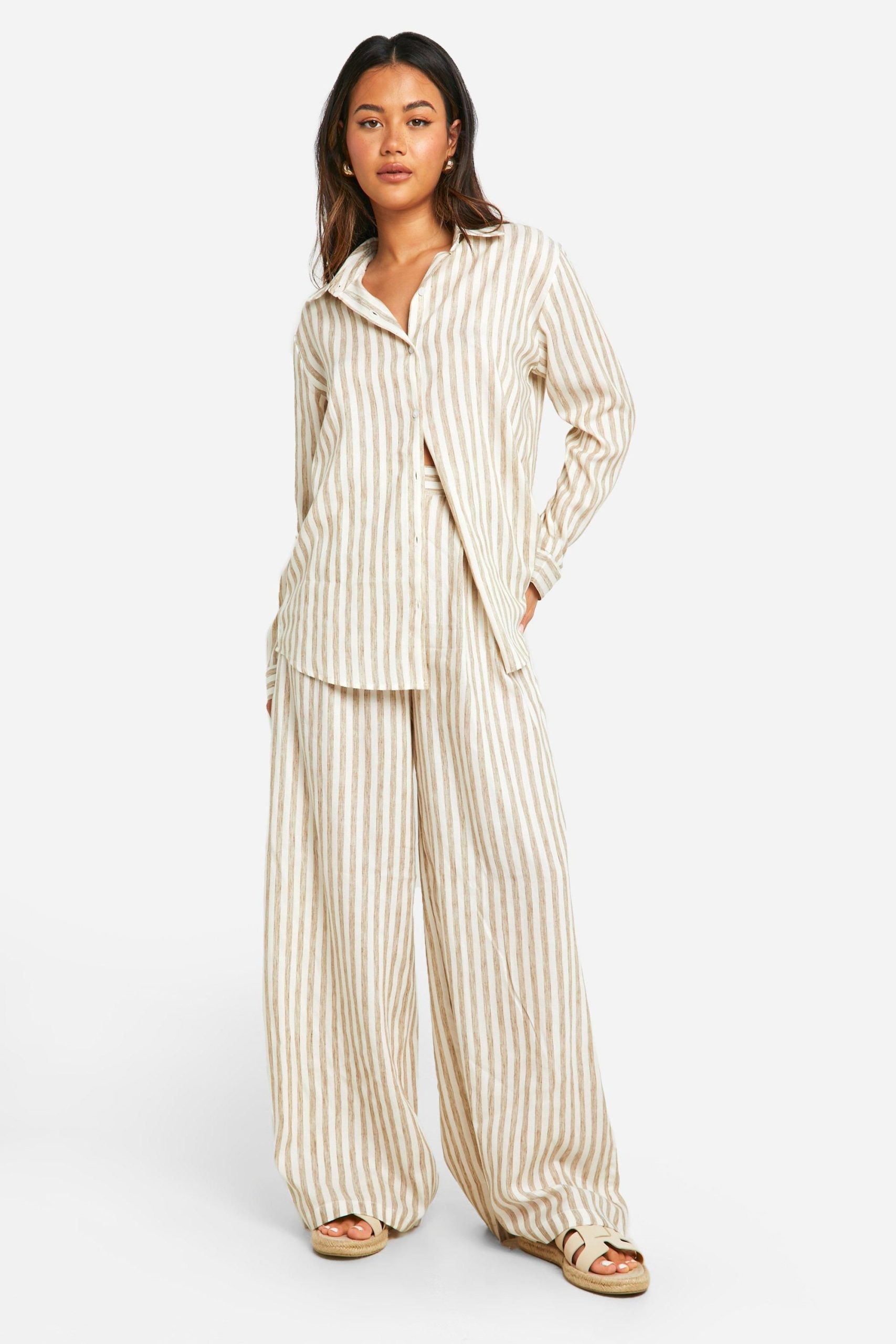Stripe Linen Look Wide Leg Trousers