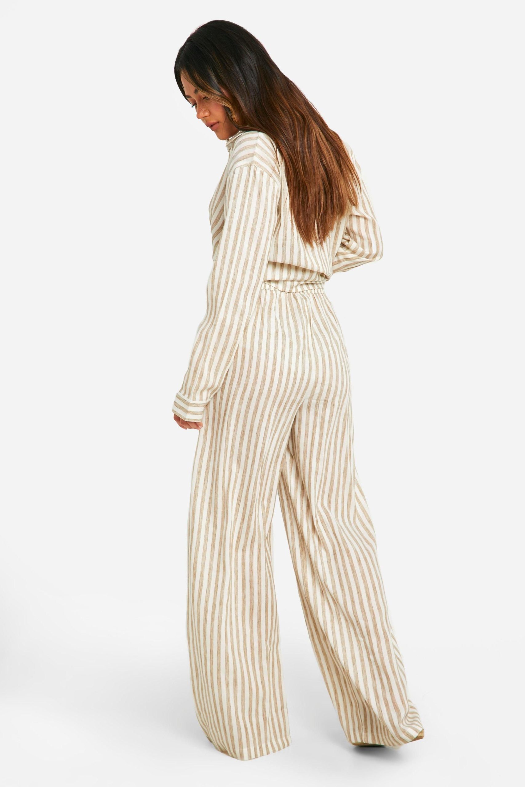 Stripe Linen Look Wide Leg Trousers - Image 2