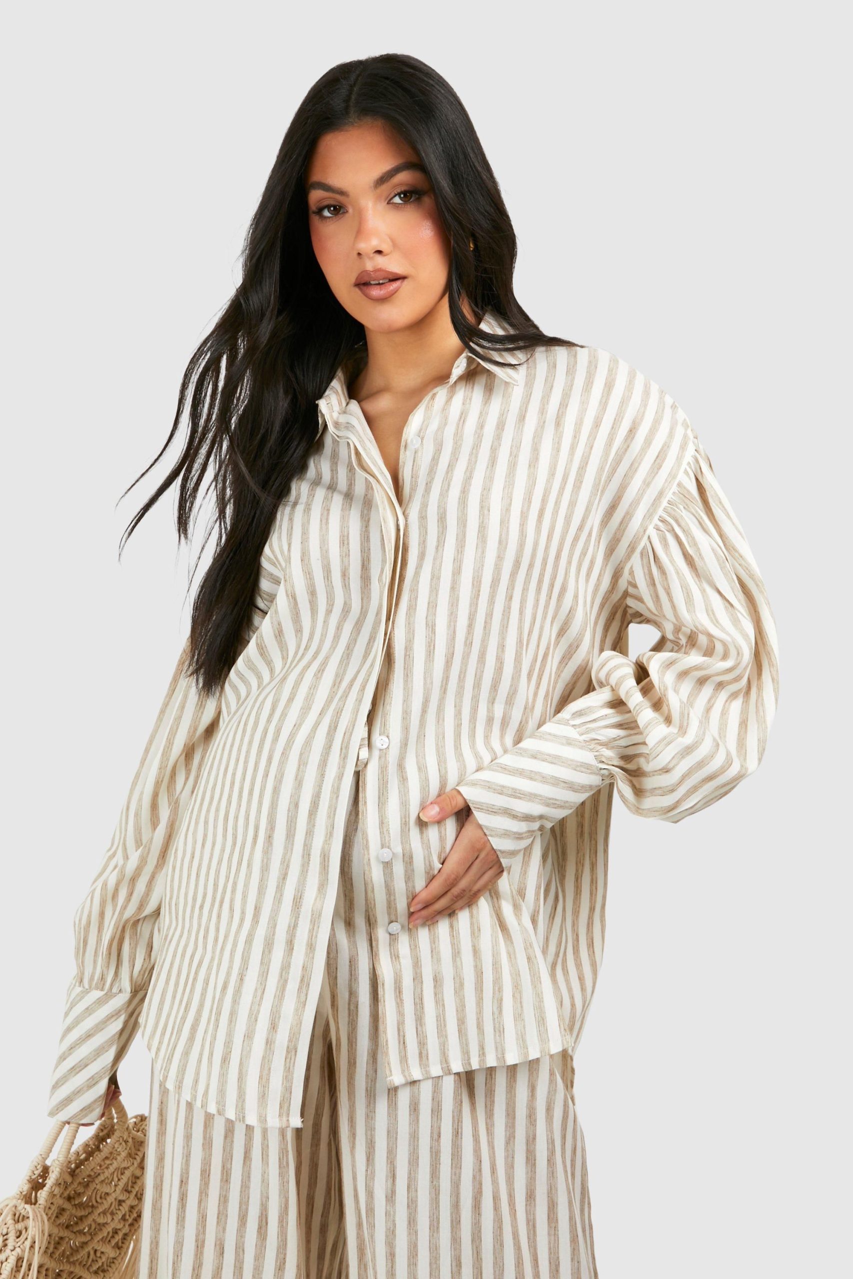 Maternity Stripe Linen Look Oversized Shirt